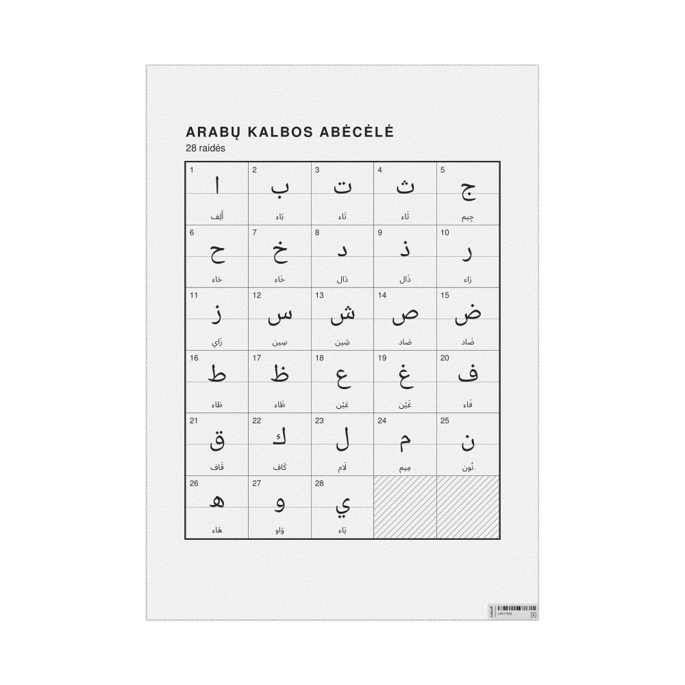 Leskoff Arabic Alphabet Chart, 23.4 x 33.1 in (59.4 x 84.1 cm, Poster / Wall Chart), Lithuanian-Labeled, image 1 of 2