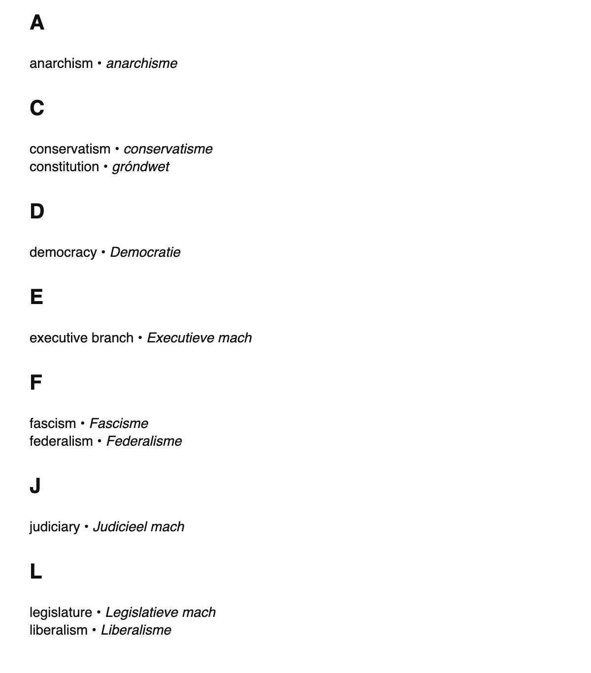 Political science terms in Limburgish
