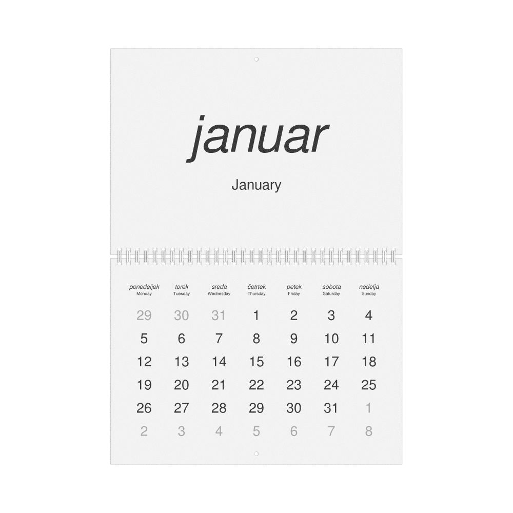Leskoff 2026 Wall Calendar, Slovene/English-Labeled, Monday-Start Layout, Wire-Bound, 11.7 x 8.3 in (29.7 x 21.0 cm), image 1 of 1