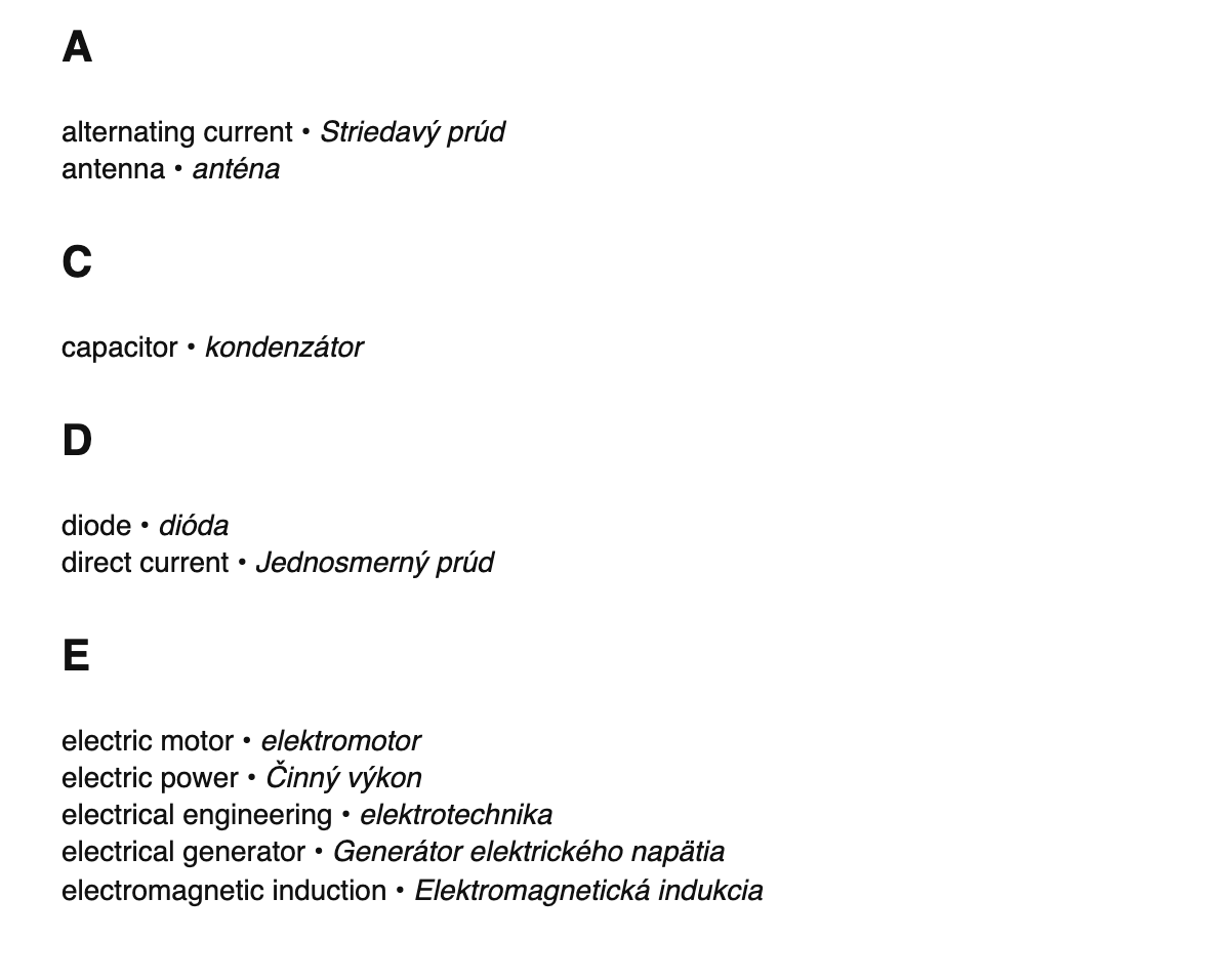 Electrical engineering terms in Slovak