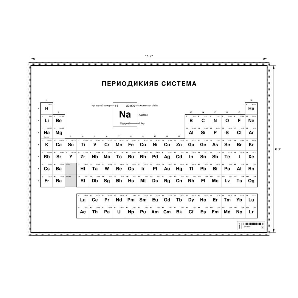 Leskoff Periodic Table Chart, 11.7 x 8.3 in (29.7 x 21.0 cm, Desk Chart, Laminated), 18-Column Layout, Avar-Labeled, image 1 of 2