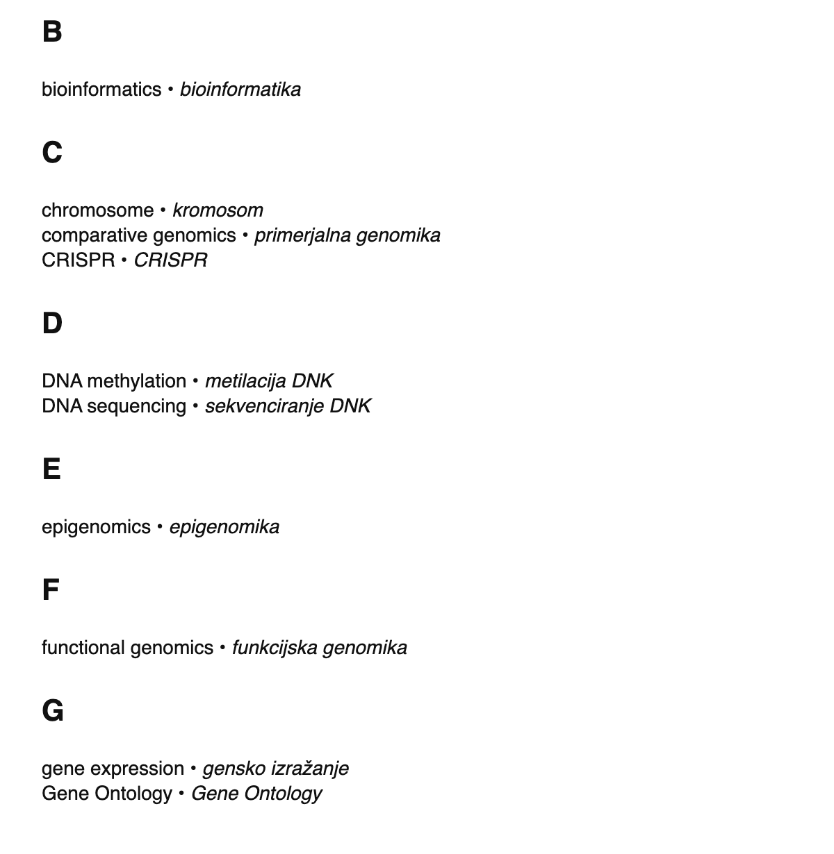 Genomics terms in Slovene