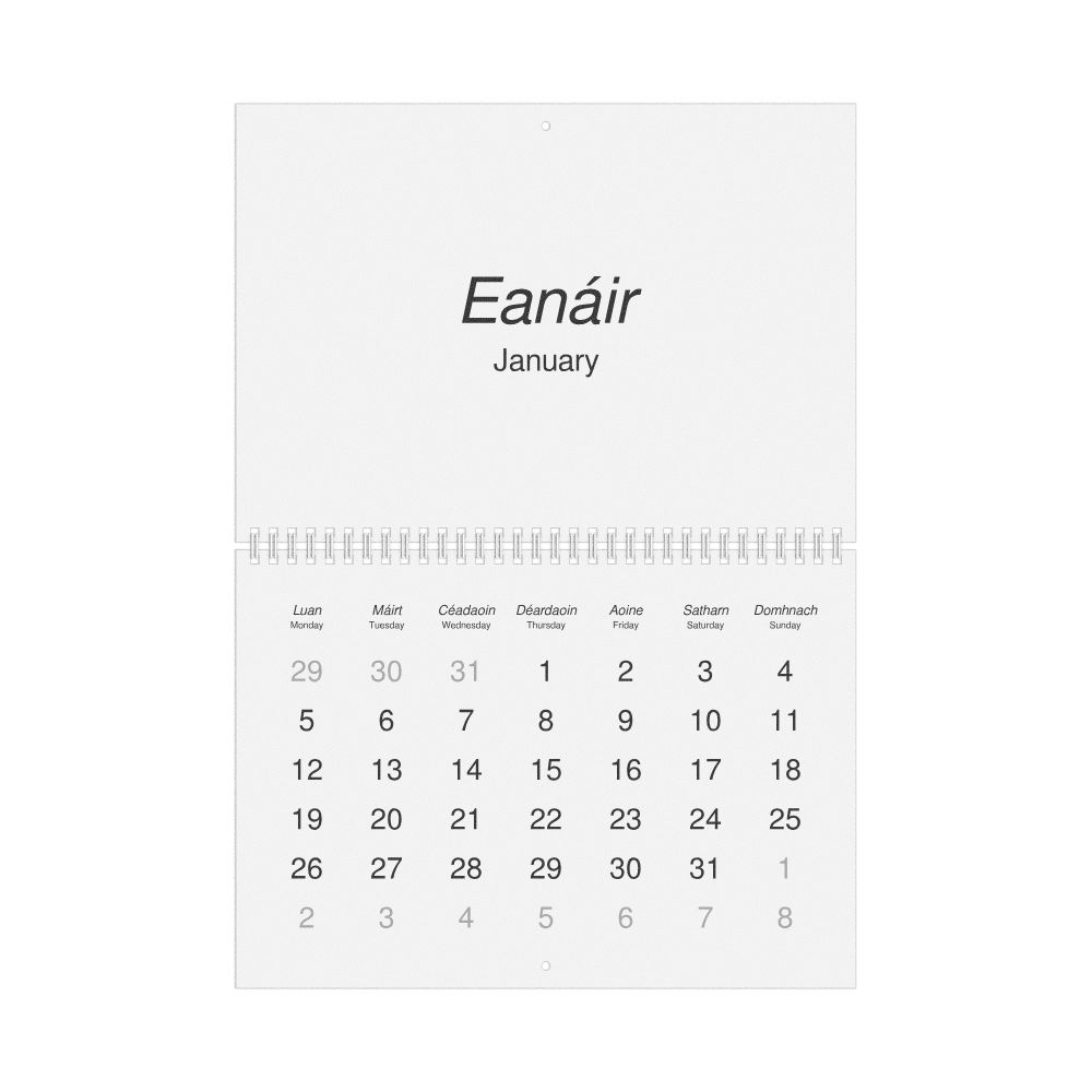 Leskoff 2026 Wall Calendar, Irish/English-Labeled, Monday-Start Layout, Wire-Bound, 11.7 x 8.3 in (29.7 x 21.0 cm), image 1 of 1
