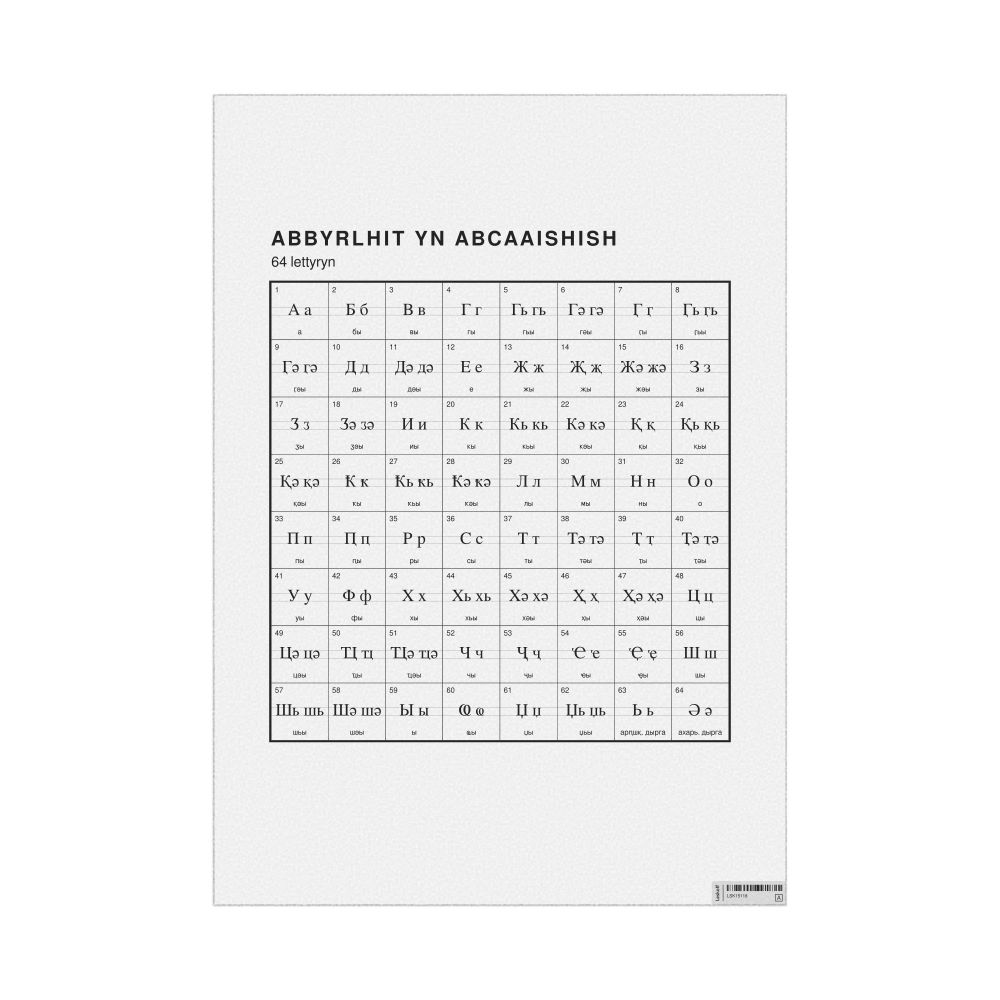 Leskoff Abkhaz Alphabet Chart, 23.4 x 33.1 in (59.4 x 84.1 cm, Poster / Wall Chart), Manx-Labeled, image 1 of 2
