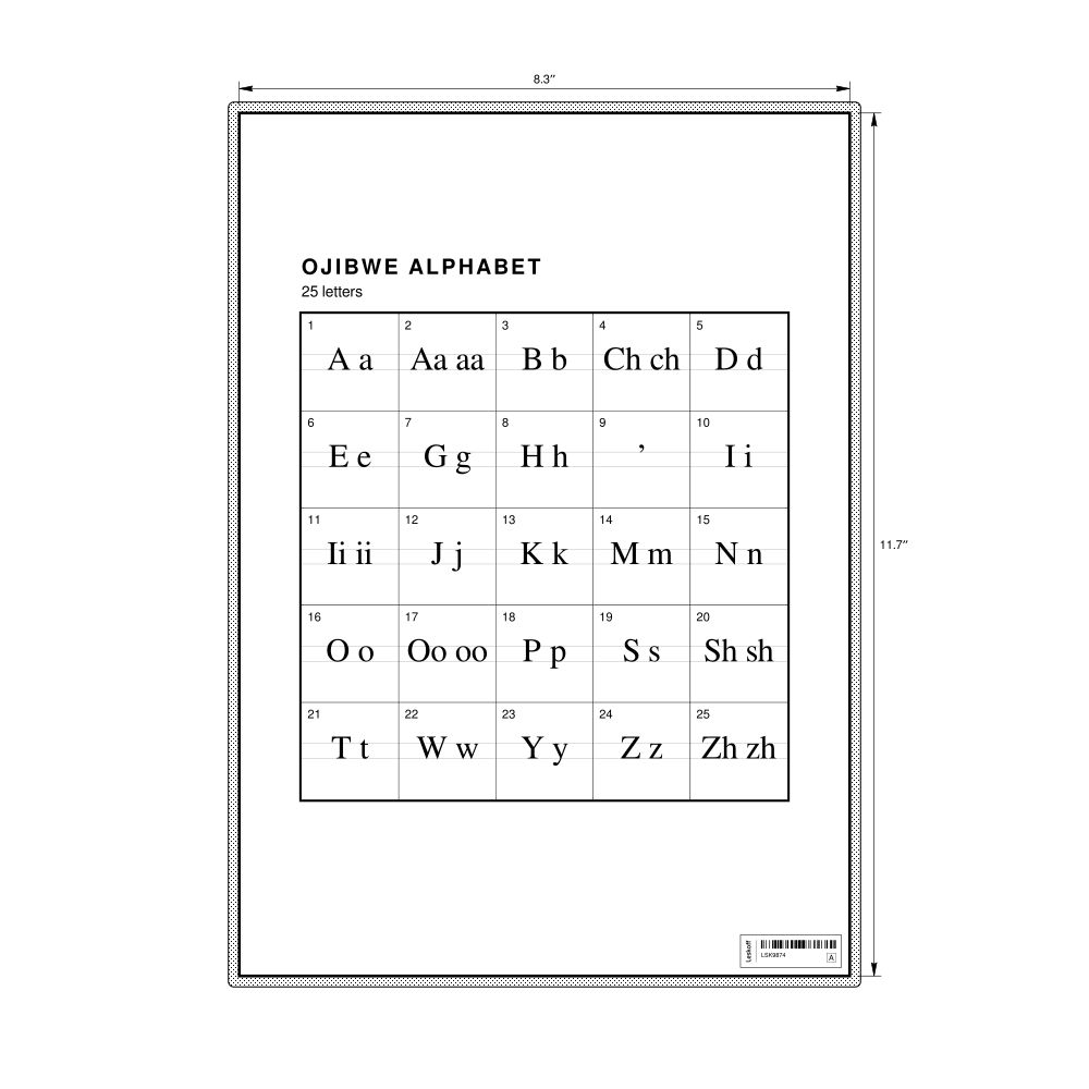 Leskoff Ojibwe Alphabet Chart, 8.3 x 11.7 in (21.0 x 29.7 cm, Desk Chart, Laminated), image 1 of 2