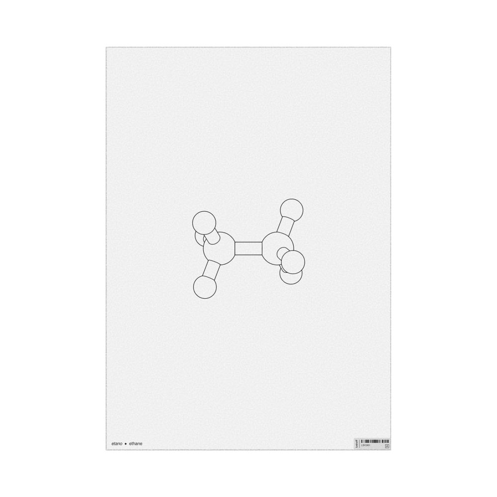 Leskoff Ethane Molecule Poster, Ball-and-Stick Model, Stylized, Spanish/English-Labeled, image 1 of 1