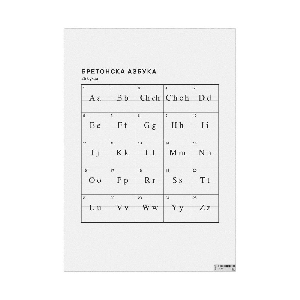 Leskoff Breton Alphabet Chart, 23.4 x 33.1 in (59.4 x 84.1 cm, Poster / Wall Chart), Macedonian-Labeled, image 1 of 2