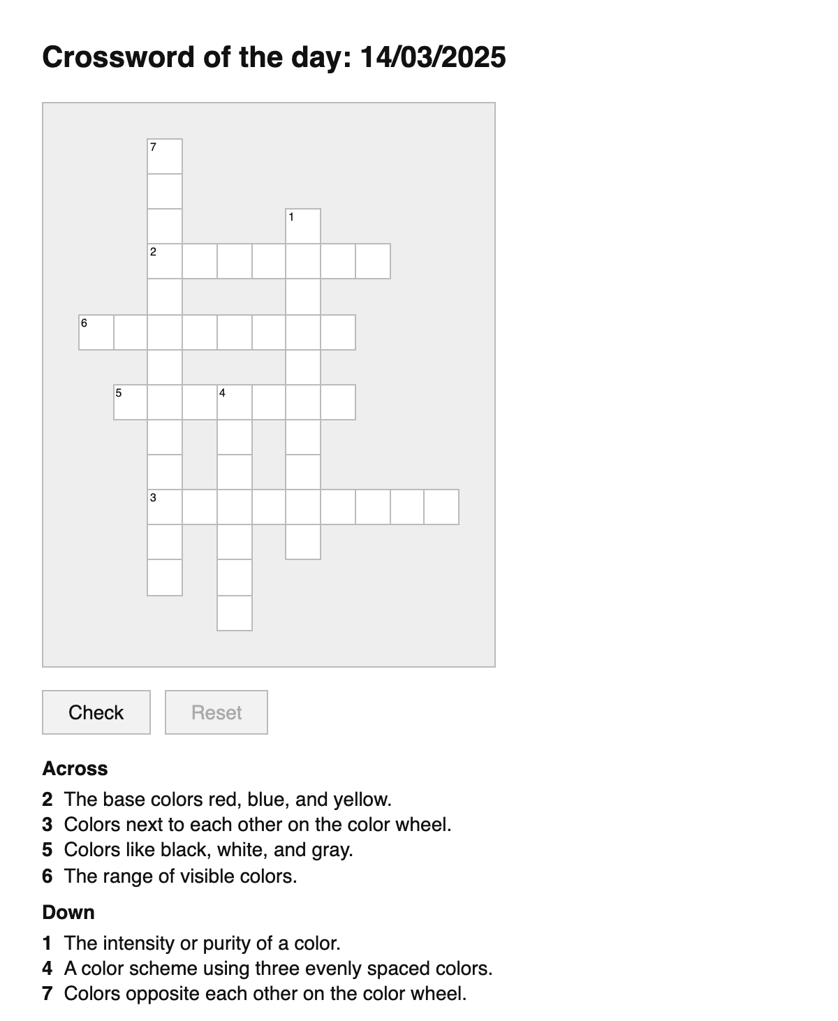 Color Theory Crossword