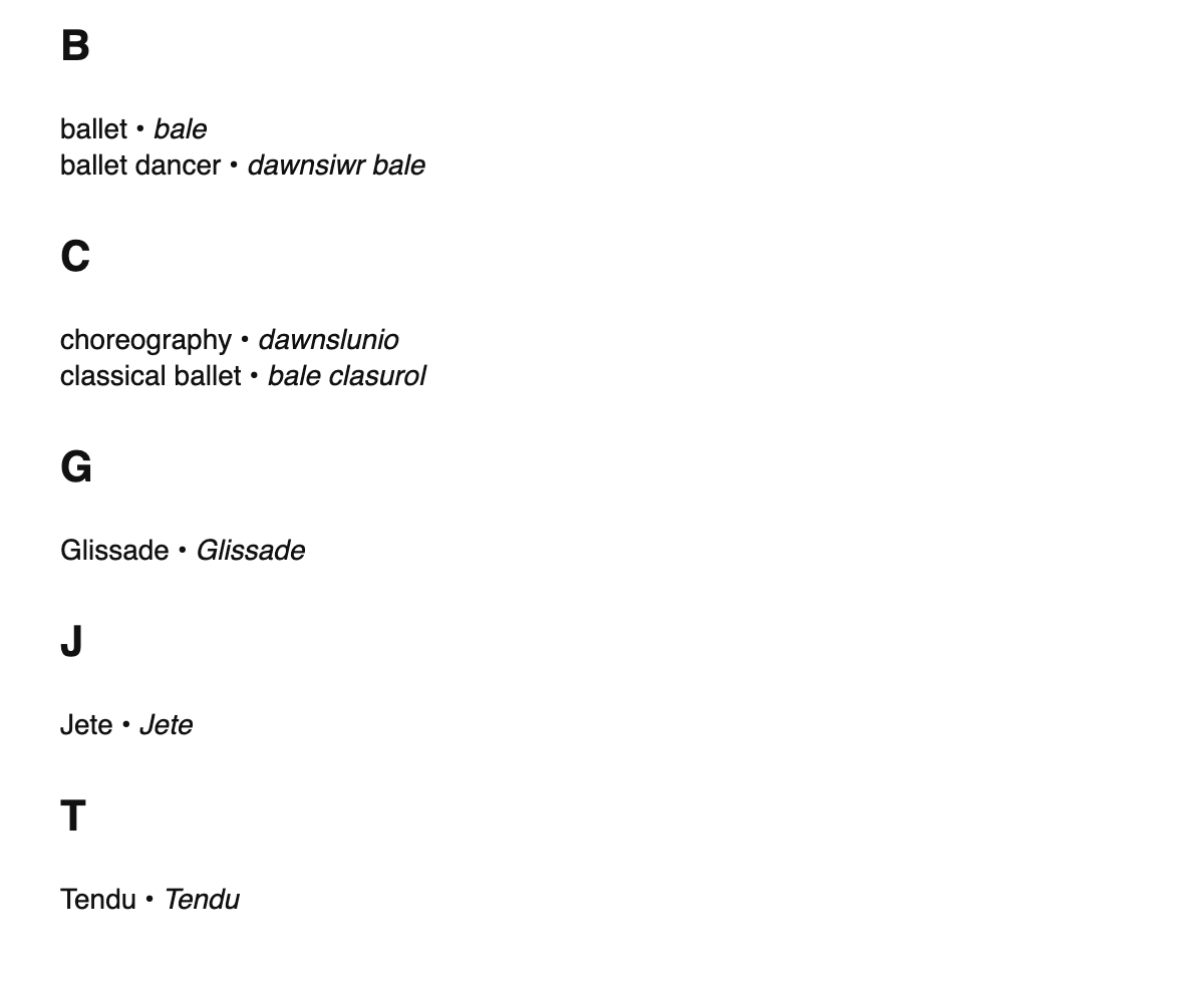 Ballet terms in Welsh