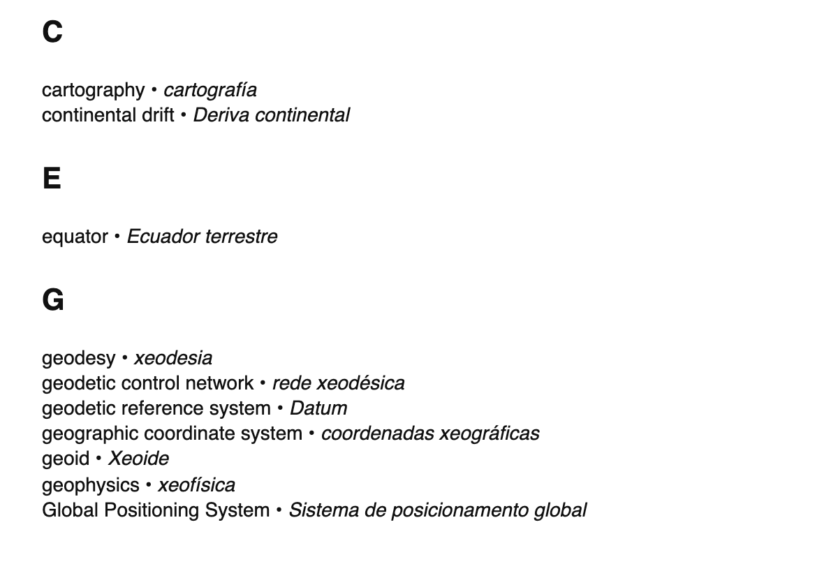 Geodesy terms in Galician