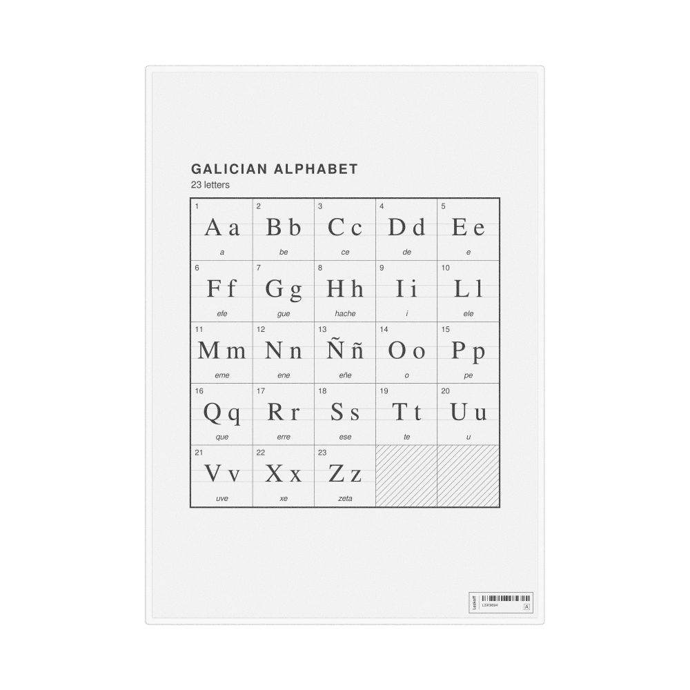 Leskoff Galician Alphabet Chart, 8.3 x 11.7 in (21.0 x 29.7 cm, Desk Chart, Laminated), image 1 of 2