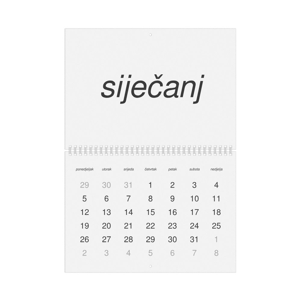 Leskoff 2026 Wall Calendar, Croatian-Labeled, Monday-Start Layout, Wire-Bound, 11.7 x 8.3 in (29.7 x 21.0 cm), image 1 of 1
