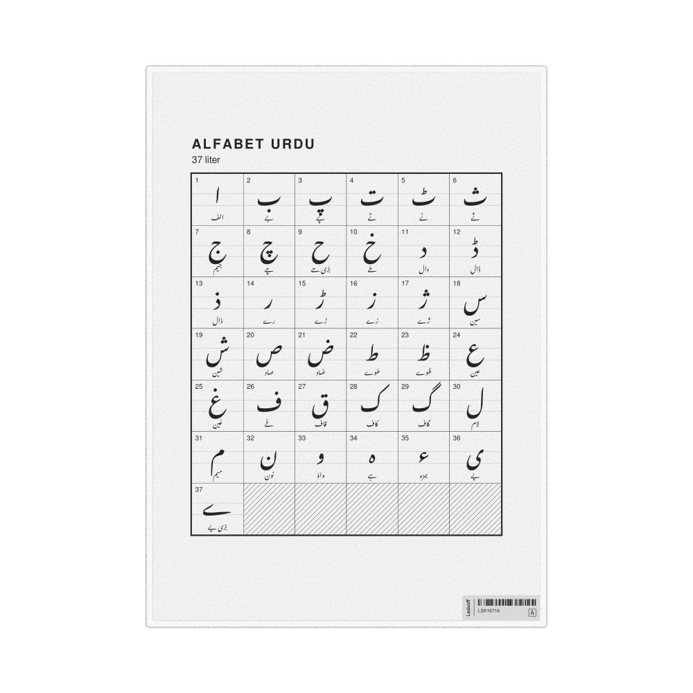 Leskoff Urdu Alphabet Chart, 8.3 x 11.7 in (21.0 x 29.7 cm, Desk Chart, Laminated), Polish-Labeled, image 1 of 2