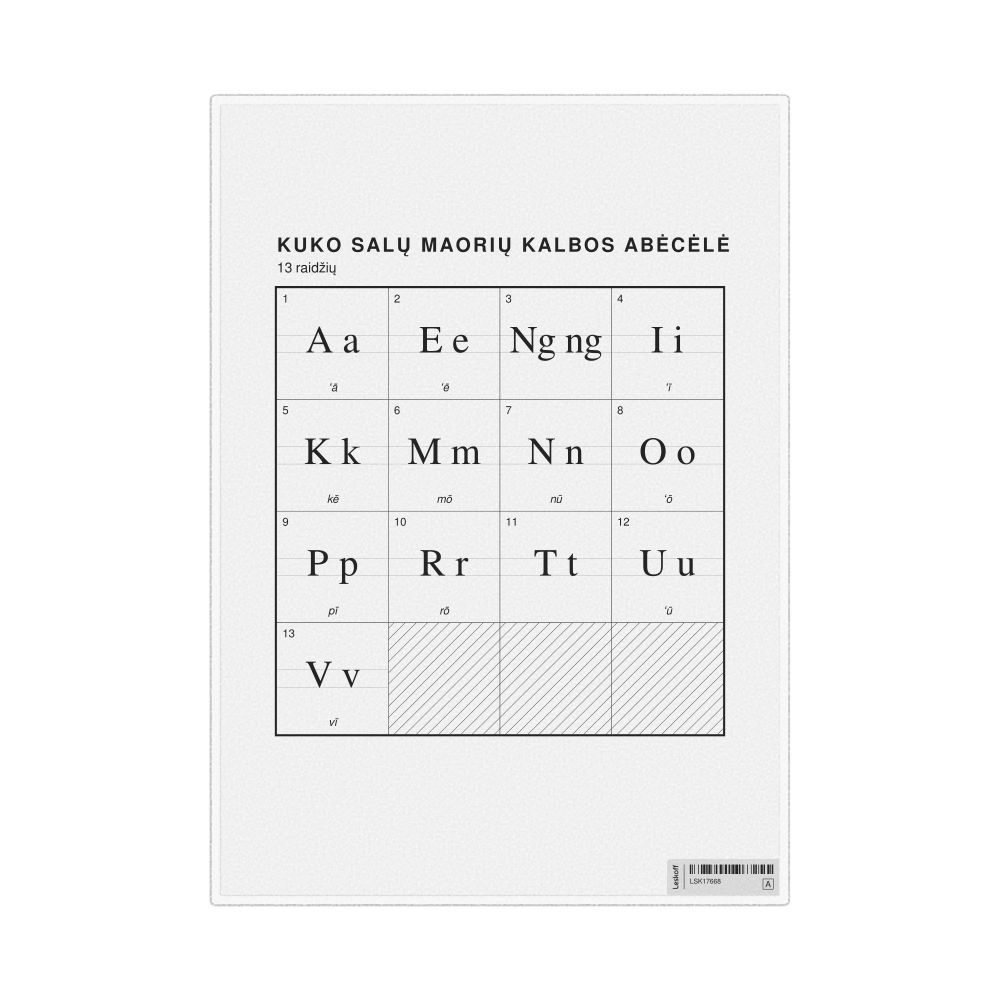 Leskoff Cook Islands Māori Alphabet Chart, 8.3 x 11.7 in (21.0 x 29.7 cm, Desk Chart, Laminated), Lithuanian-Labeled, image 1 of 2