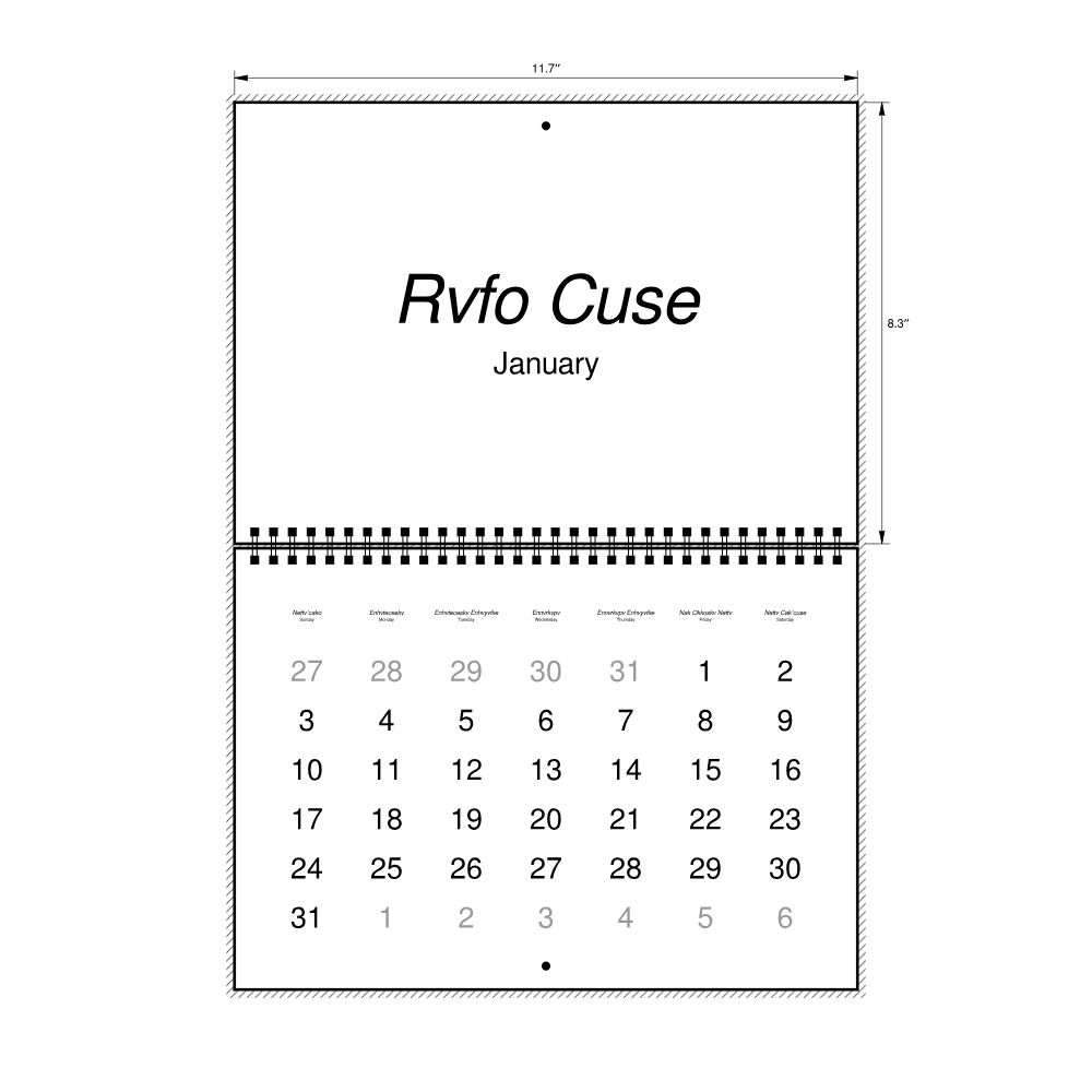 Leskoff 2027 Wall Calendar, Muscogee/English-Labeled, Sunday-Start Layout, Wire-Bound, 11.7 x 8.3 in (29.7 x 21.0 cm), image 2 of 2
