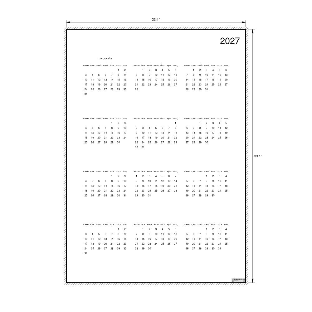 Leskoff 2027 Wall Calendar, Buginese-Labeled, Sunday-Start Layout, Poster / Wall Print, 23.4 x 33.1 in (59.4 x 84.1 cm), image 2 of 2