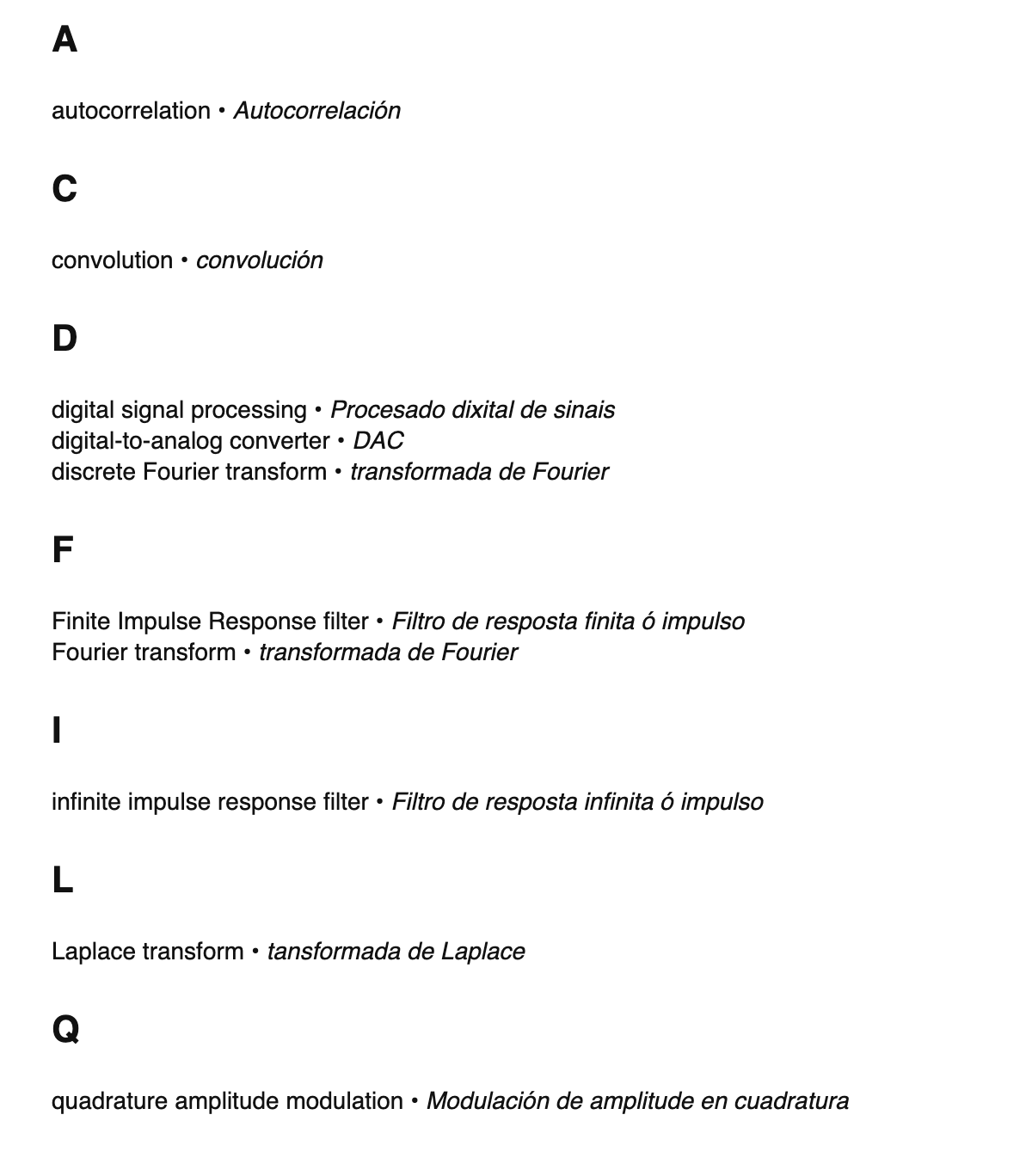 Digital signal processing terms in Galician
