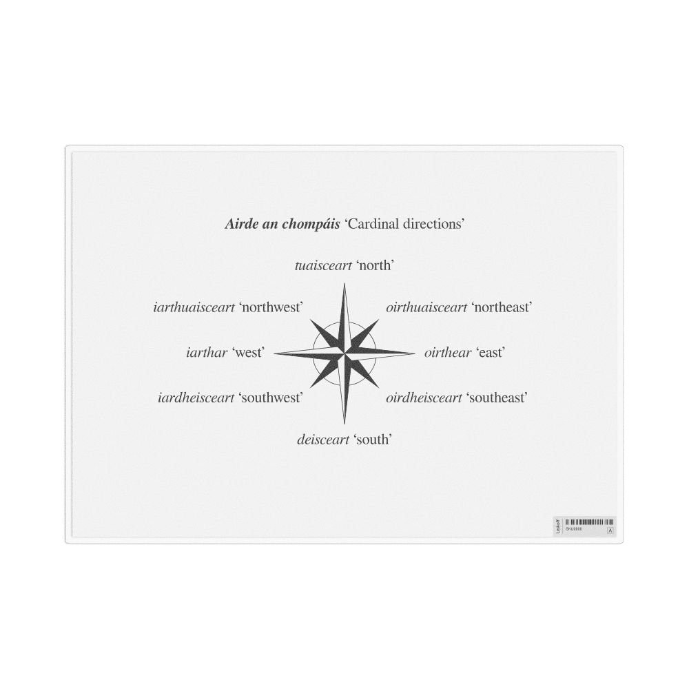 Leskoff Cardinal Directions in Irish, Desk Chart, 11.7 x 8.3 in (29.7 x 21.0 cm), image 1 of 1
