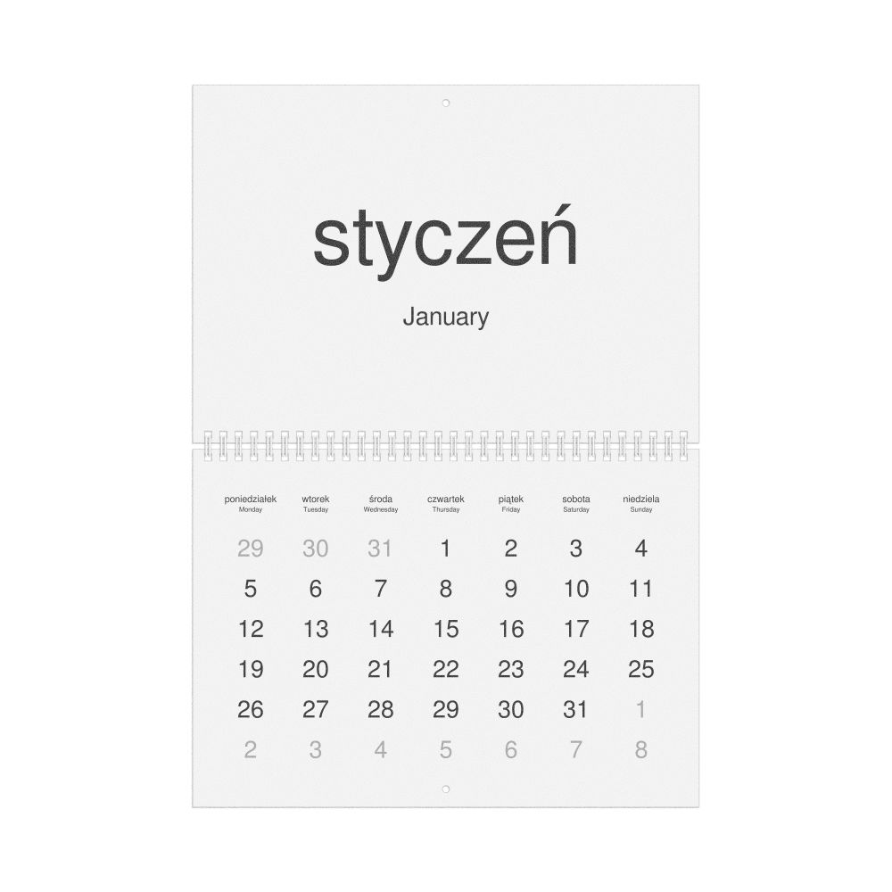 Leskoff 2026 Wall Calendar, Polish/English-Labeled, Monday-Start Layout, Wire-Bound, 11.7 x 8.3 in (29.7 x 21.0 cm), image 1 of 1