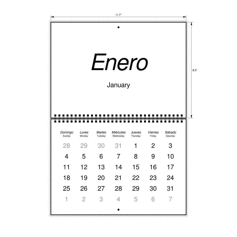 Leskoff 2026 Wall Calendar, Quechua/English-Labeled, Sunday-Start Layout, Wire-Bound, 11.7 x 8.3 in (29.7 x 21.0 cm), image 2 of 2