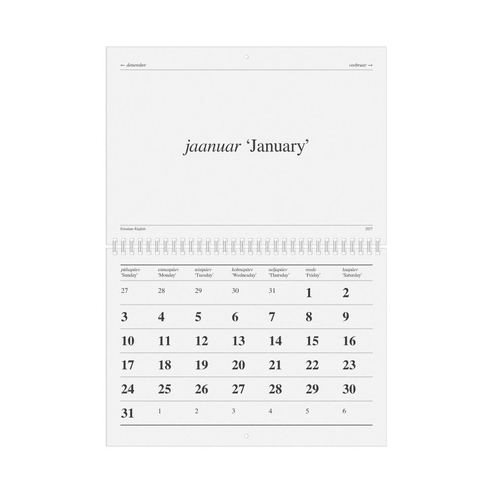 Leskoff 2027 Estonian-Language Calendar, Sunday-Start Layout, image 1 of 1