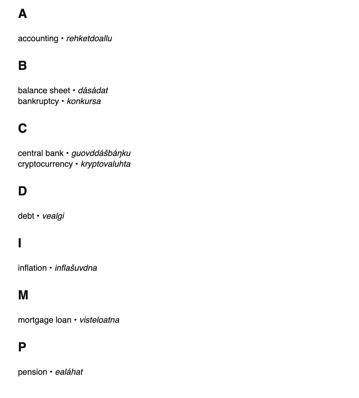 Finance terms in Northern Sámi