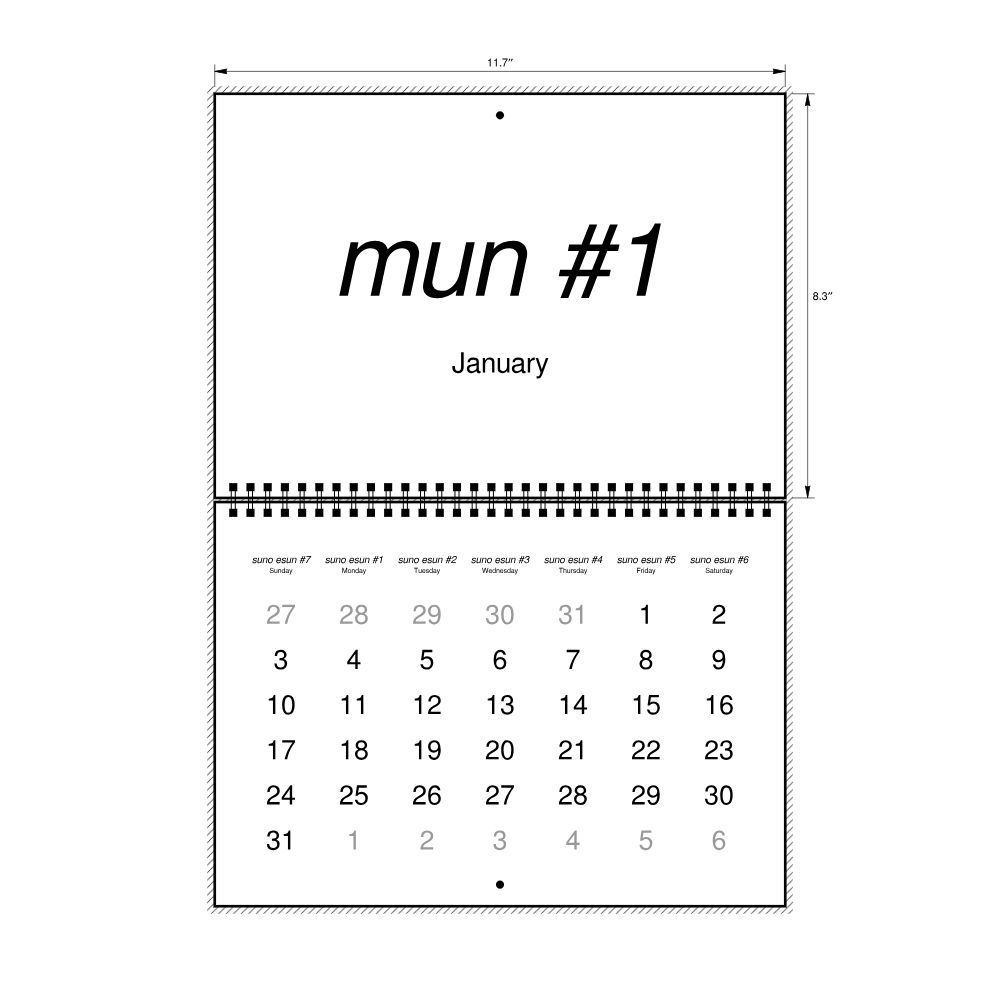 Leskoff 2027 Wall Calendar, Toki Pona/English-Labeled, Sunday-Start Layout, Wire-Bound, 11.7 x 8.3 in (29.7 x 21.0 cm), image 2 of 2