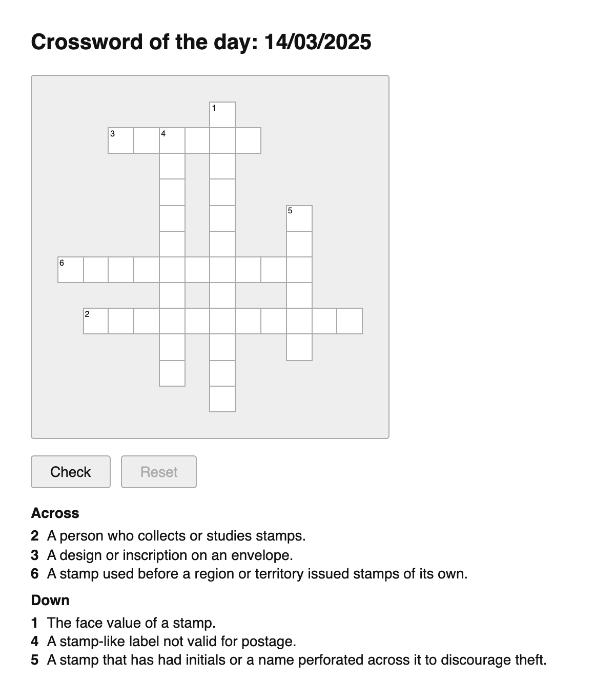 Philately Crossword