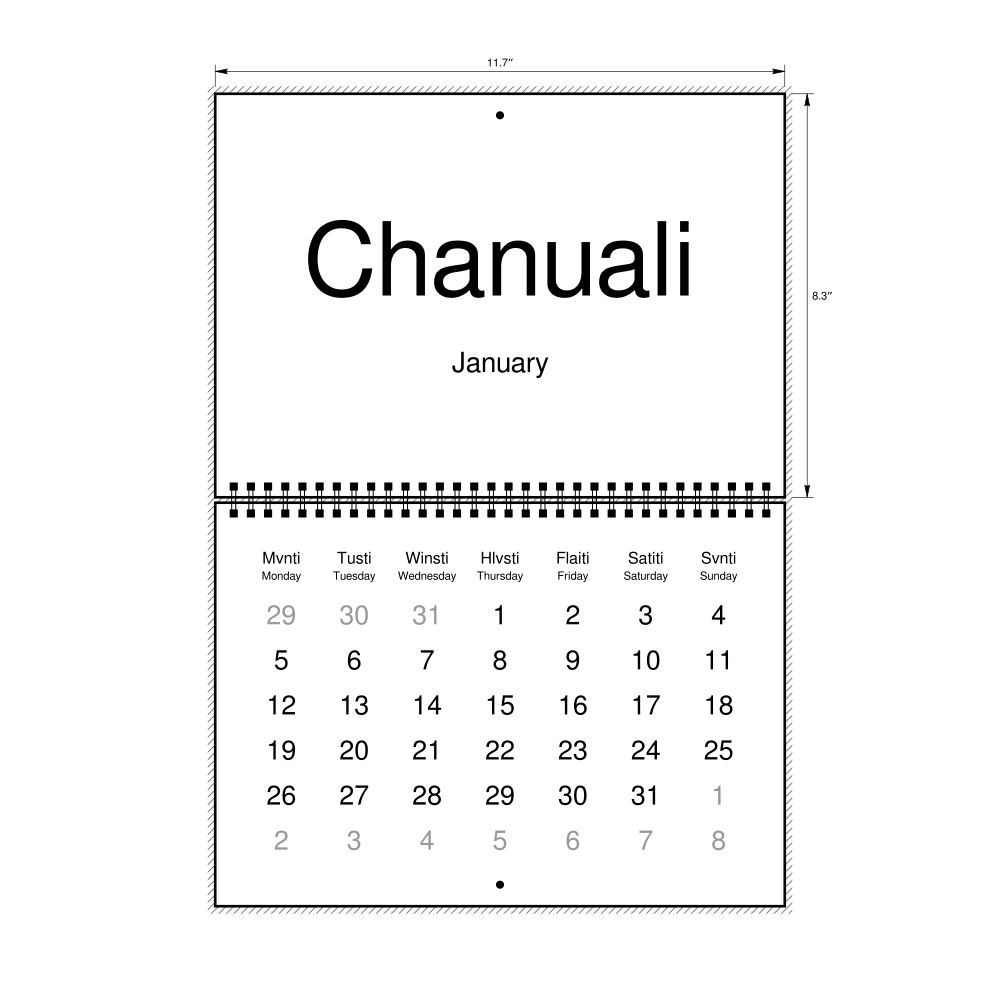 Leskoff 2026 Wall Calendar, Choctaw/English-Labeled, Monday-Start Layout, Wire-Bound, 11.7 x 8.3 in (29.7 x 21.0 cm), image 1 of 1