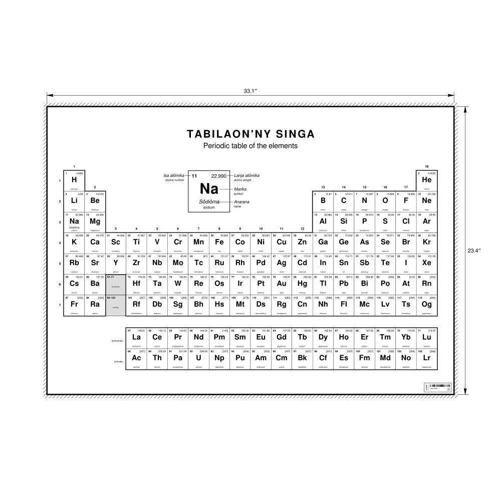 Leskoff Periodic Table Chart, 33.1 x 23.4 in (84.1 x 59.4 cm, Poster / Wall Chart), 18-Column Layout, Malagasy/English-Labeled, image 1 of 2