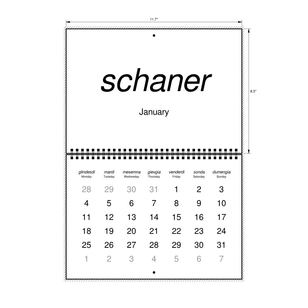 Leskoff 2027 Wall Calendar, Romansh/English-Labeled, Monday-Start Layout, Wire-Bound, 11.7 x 8.3 in (29.7 x 21.0 cm), image 2 of 2