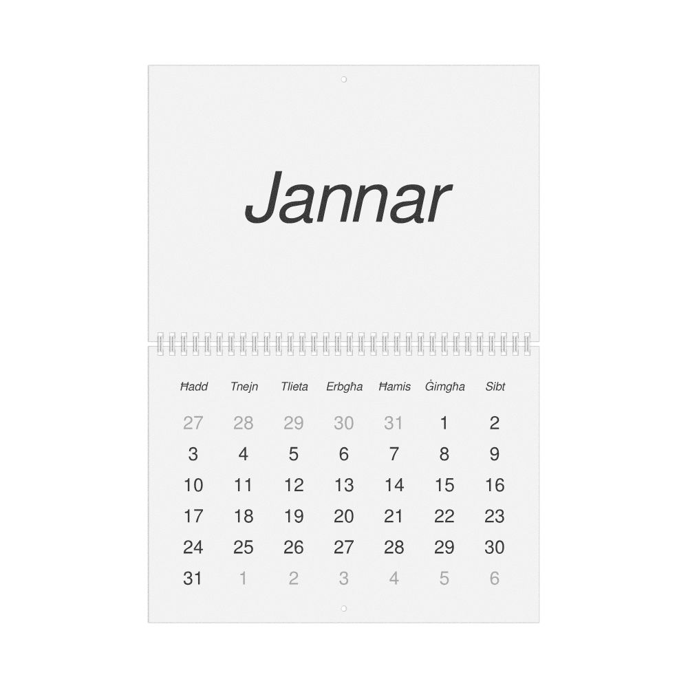 Leskoff 2027 Wall Calendar, Maltese-Labeled, Sunday-Start Layout, Wire-Bound, 11.7 x 8.3 in (29.7 x 21.0 cm), image 1 of 1