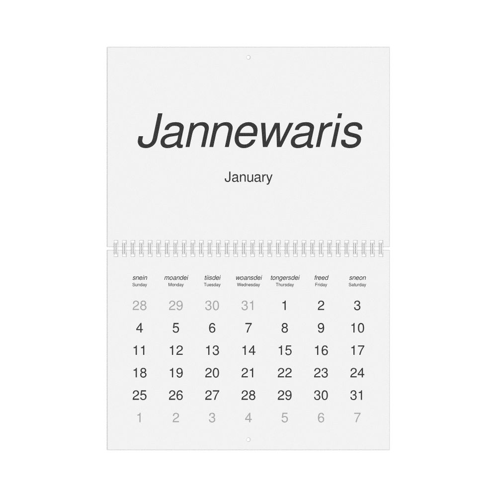 Leskoff 2026 Wall Calendar, West Frisian/English-Labeled, Sunday-Start Layout, Wire-Bound, 11.7 x 8.3 in (29.7 x 21.0 cm), image 1 of 1