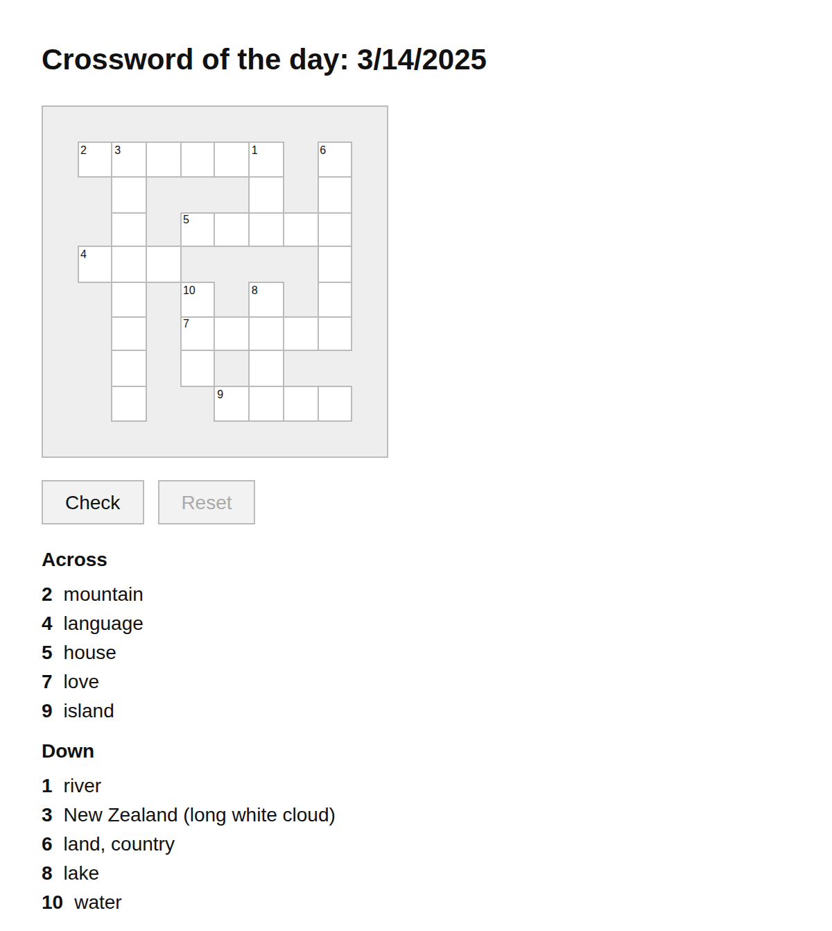 Māori Crossword