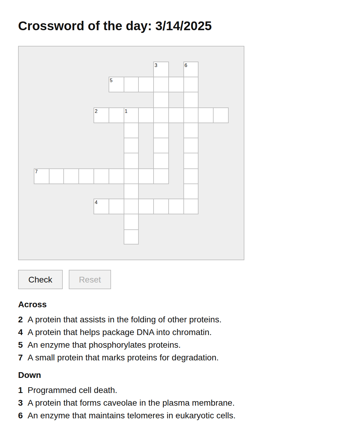 Molecular and Cell Biology Crossword