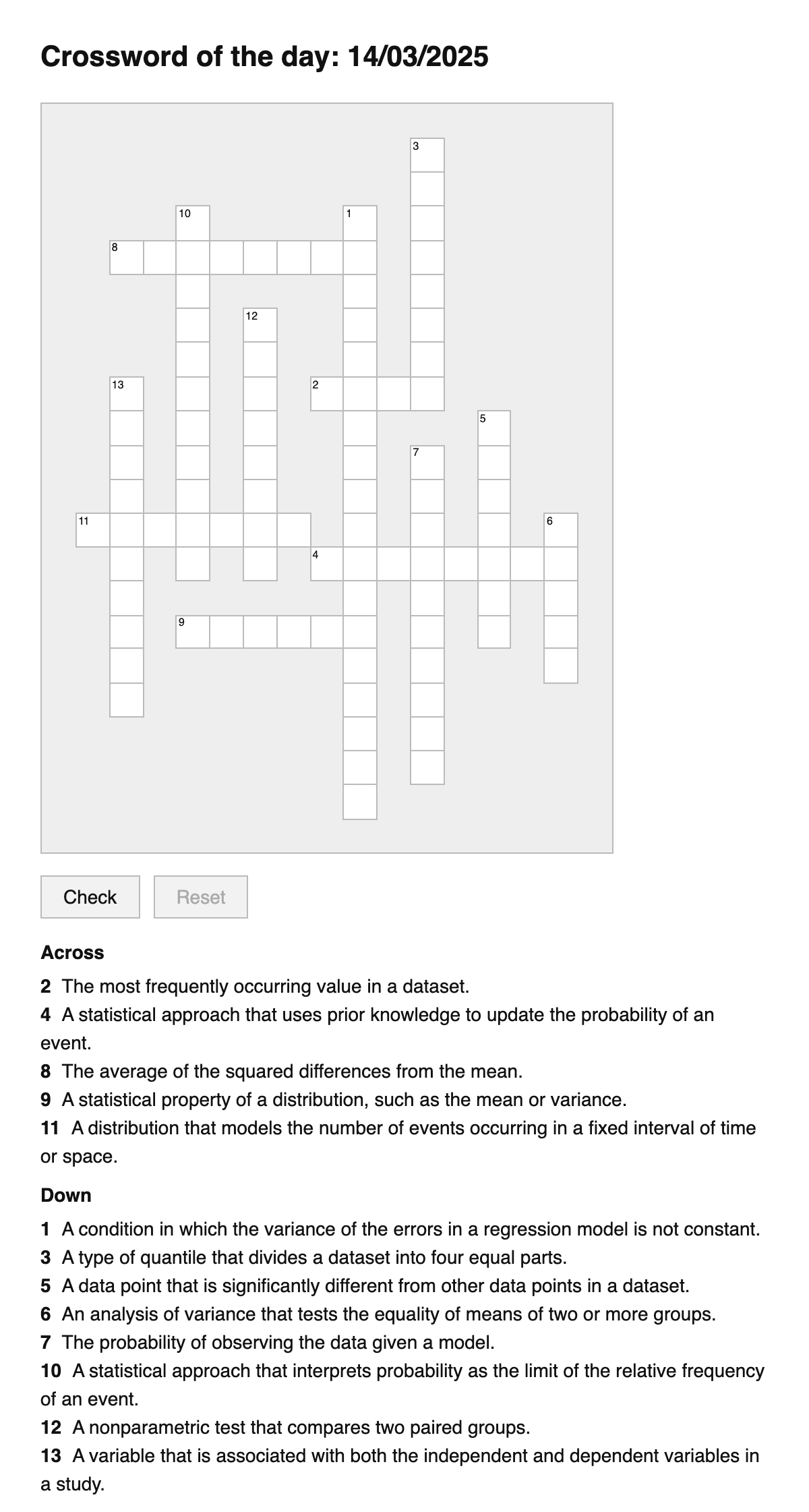 Statistics Crossword