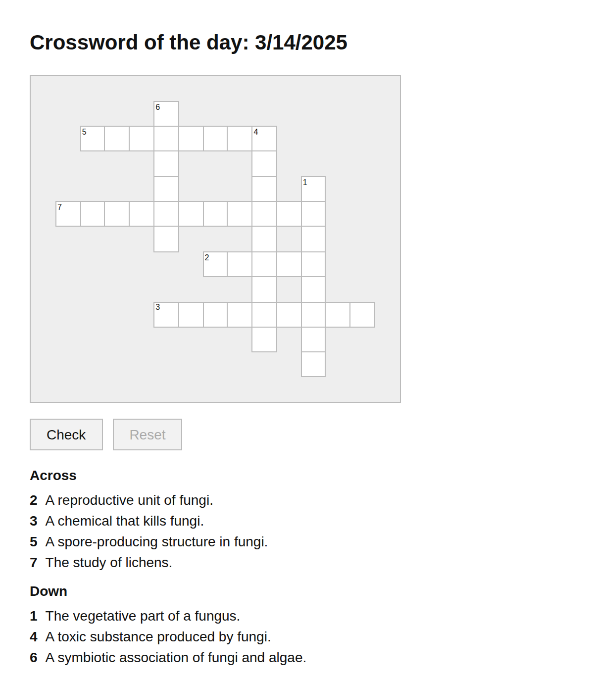 Mycology Crossword