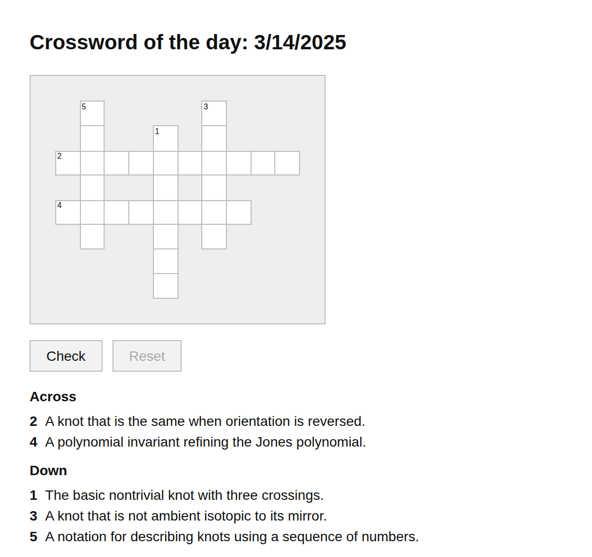 Knot Theory Crossword