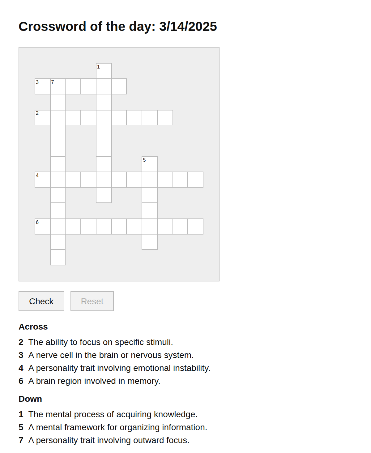 Psychology Crossword