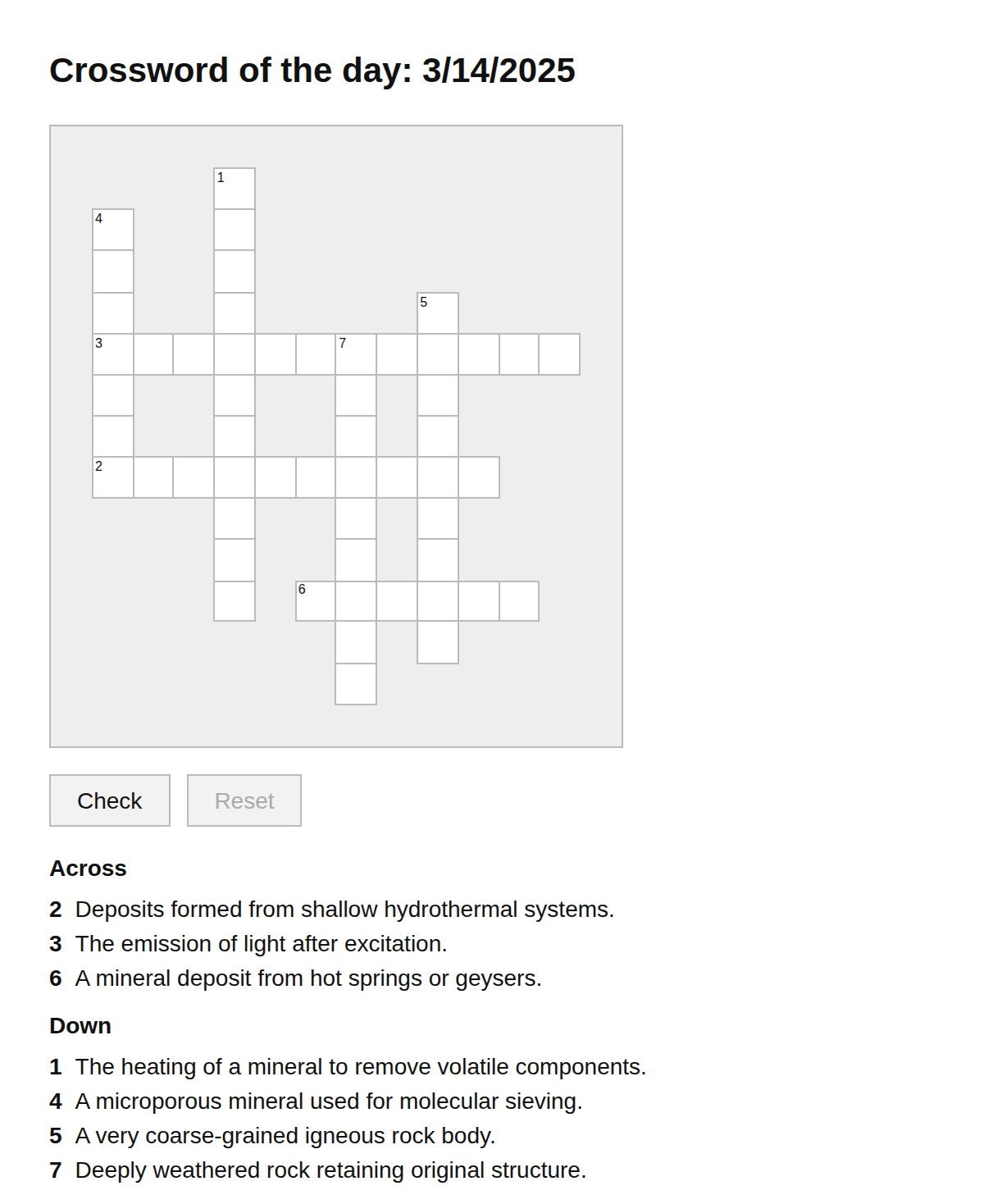 Mineralogy Crossword